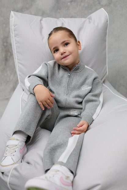 JNR SIDE STRIPE KNITTED ZIP THROUGH - GREY MARL