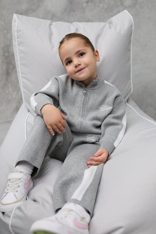 JNR SIDE STRIPE KNITTED ZIP THROUGH - GREY MARL