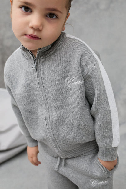 JNR SIDE STRIPE KNITTED ZIP THROUGH - GREY MARL