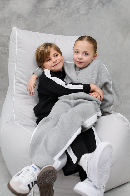 JNR SIDE STRIPE KNITTED ZIP THROUGH - GREY MARL