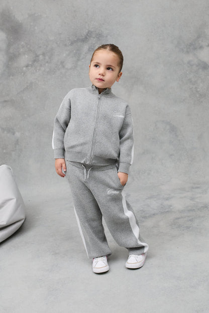 JNR SIDE STRIPE KNITTED ZIP THROUGH - GREY MARL