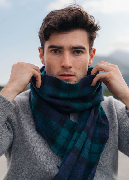 John Hanly Lambswool Scarf | Navy Green Mix