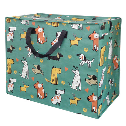 Storage bag with dog pattern on a teal background