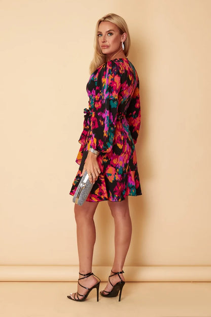 Katrina Abstract Long Sleeve Mini Dress (Multicolour )
