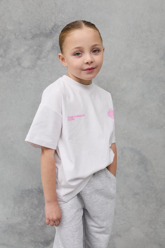 KIDS BLURRED GRAPHIC EMBLEM T-SHIRT - WHITE/PINK
