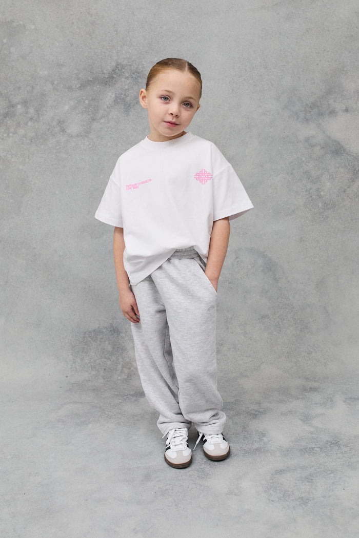 KIDS BLURRED GRAPHIC EMBLEM T-SHIRT - WHITE/PINK