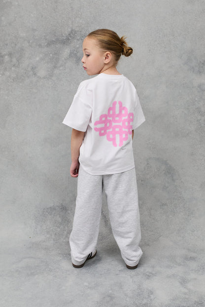 KIDS BLURRED GRAPHIC EMBLEM T-SHIRT - WHITE/PINK
