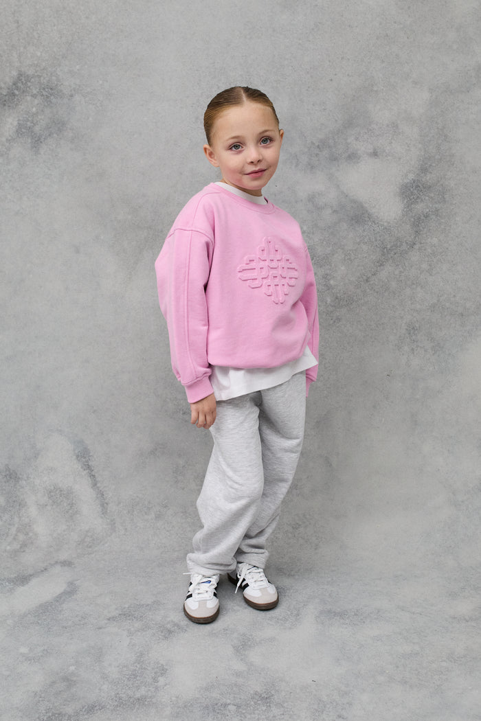 KIDS EMBOSSED EMBLEM SWEATSHIRT - PINK