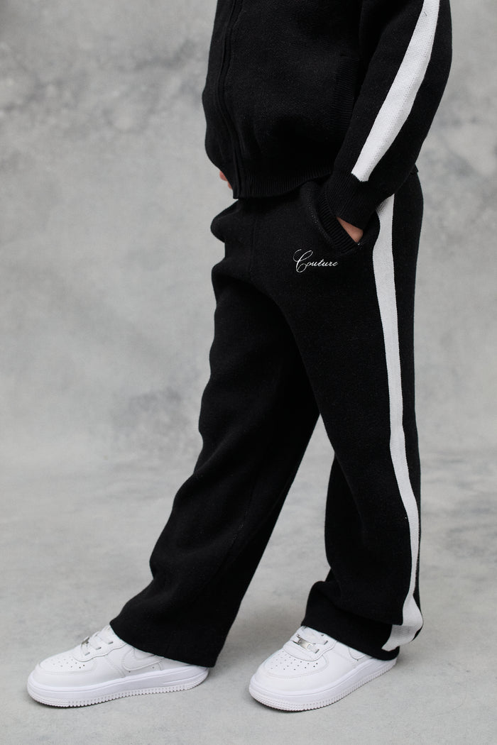 KIDS SIDE STRIPE KNITTED JOGGERS - BLACK