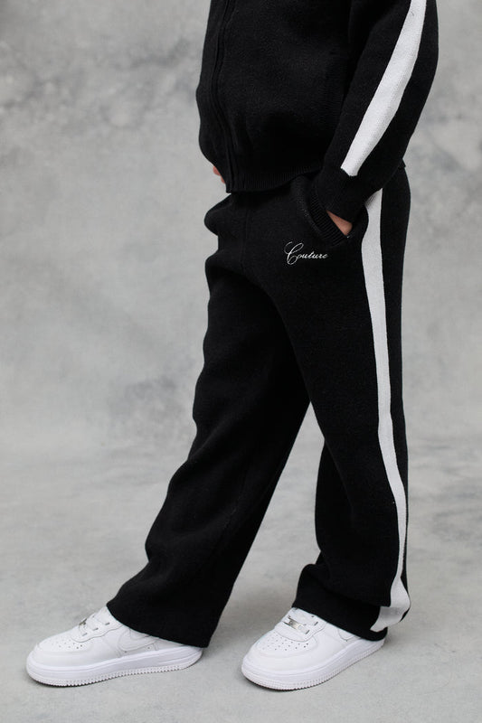 KIDS SIDE STRIPE KNITTED JOGGERS - BLACK