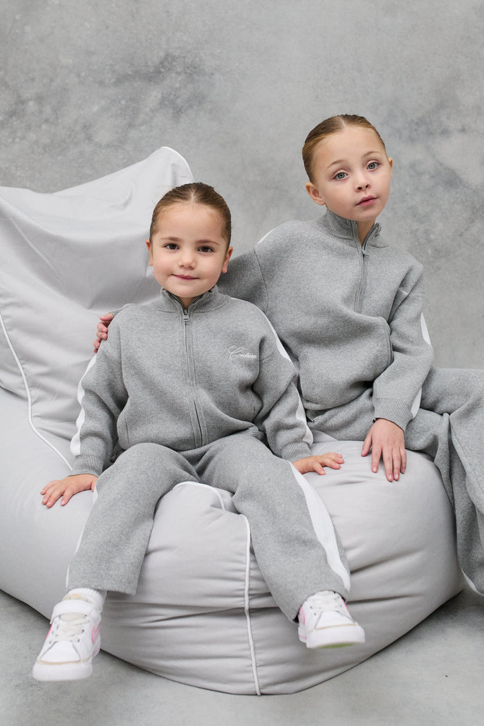 KIDS SIDE STRIPE KNITTED ZIP THROUGH - GREY MARL