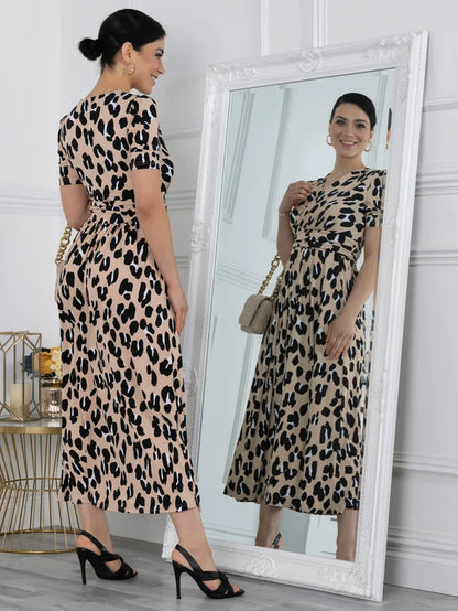 Kiera Wrap Front Maxi Dress (Camel Animal)