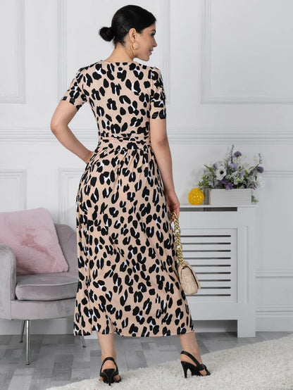 Kiera Wrap Front Maxi Dress (Camel Animal)