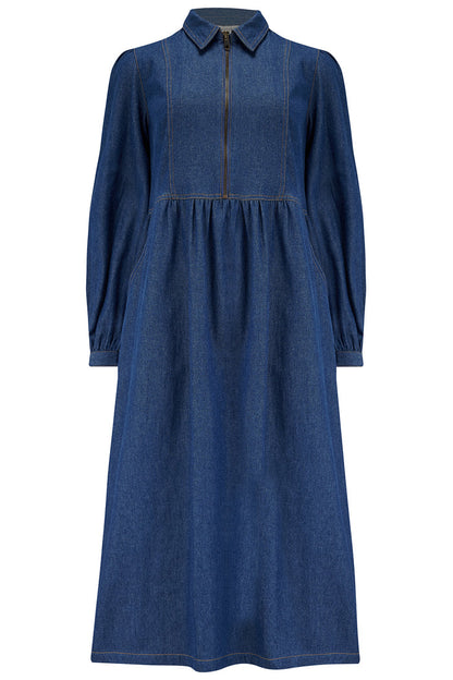 Kristy Midi Smock Dress (Mid Blue Denim)