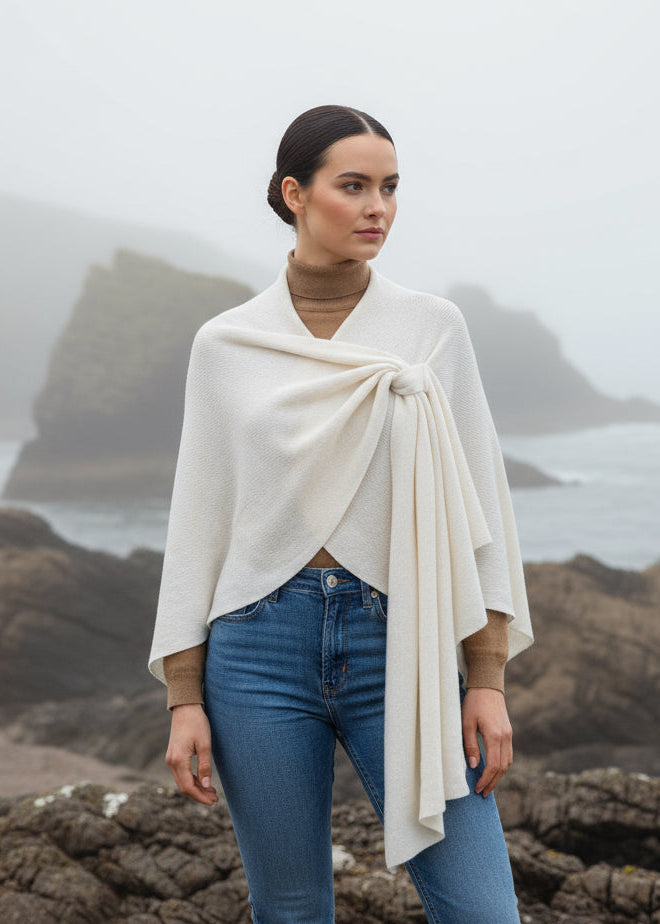 Lambswool Draped Shawl | Natural