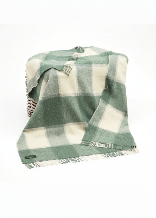 Large Irish Picnic Blanket White Sea Green Block