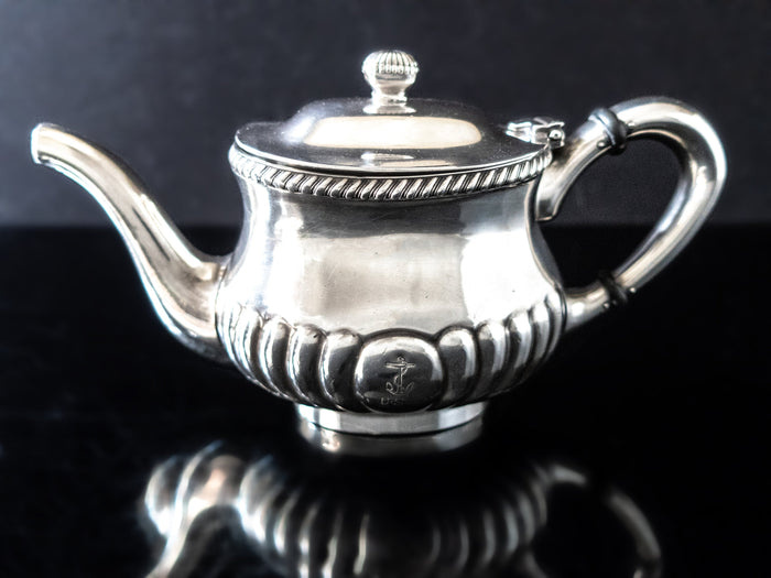 Large Silver Soldered US Navy Teapot Wardroom Officer's Mess USN With Fouled Anchor Hotel Military RR Silver