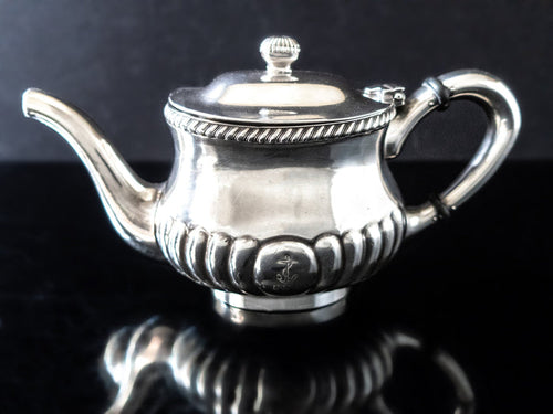 Large Silver Soldered US Navy Teapot Wardroom Officer's Mess USN With Fouled Anchor Hotel Military RR Silver