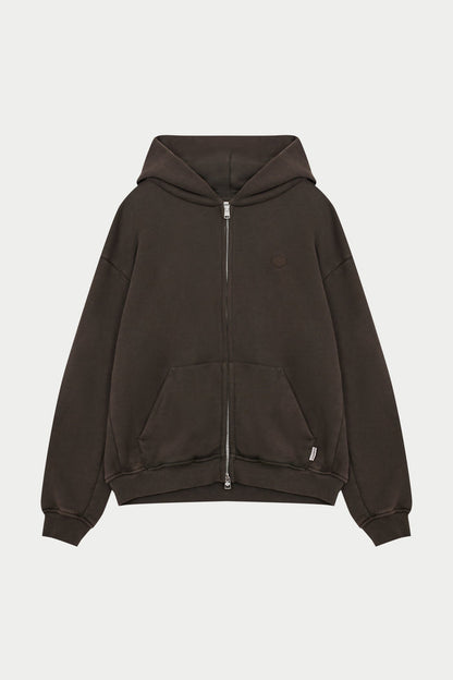 LAUNDERED CLASSICS ZIP THROUGH HOODIE - WASHED BROWN