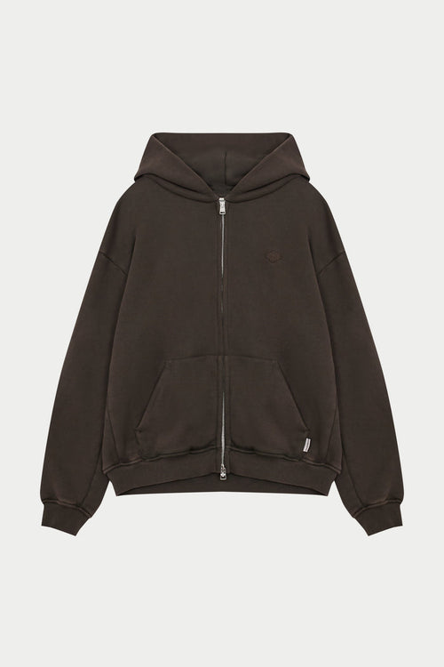 LAUNDERED CLASSICS ZIP THROUGH HOODIE - WASHED BROWN
