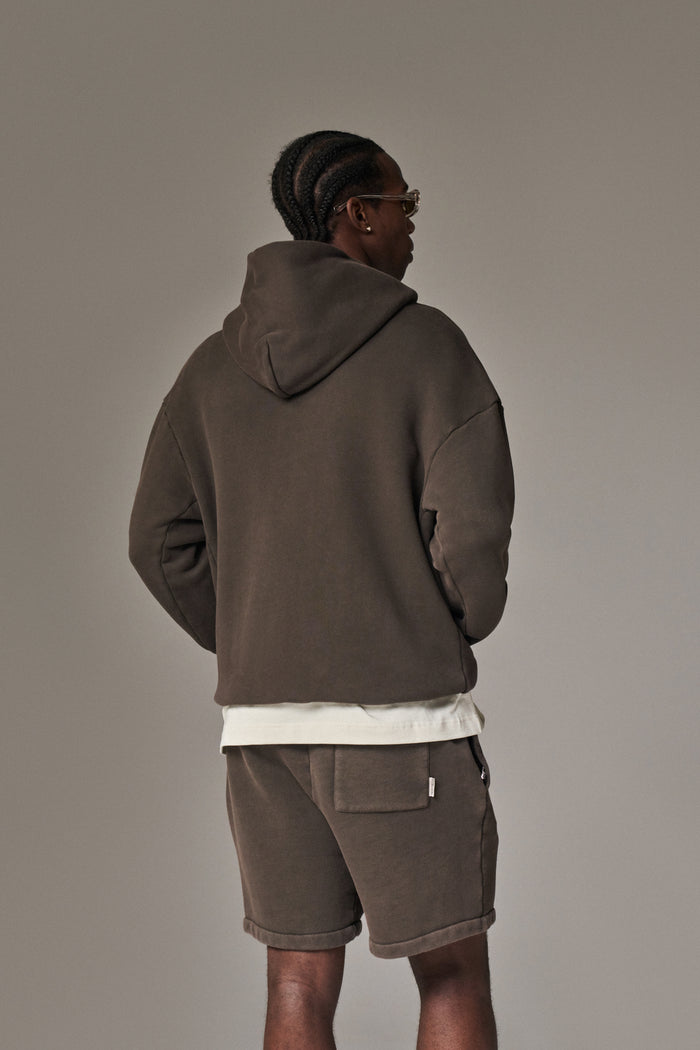 LAUNDERED CLASSICS ZIP THROUGH HOODIE - WASHED BROWN
