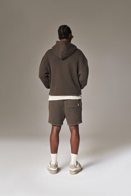 LAUNDERED CLASSICS ZIP THROUGH HOODIE - WASHED BROWN