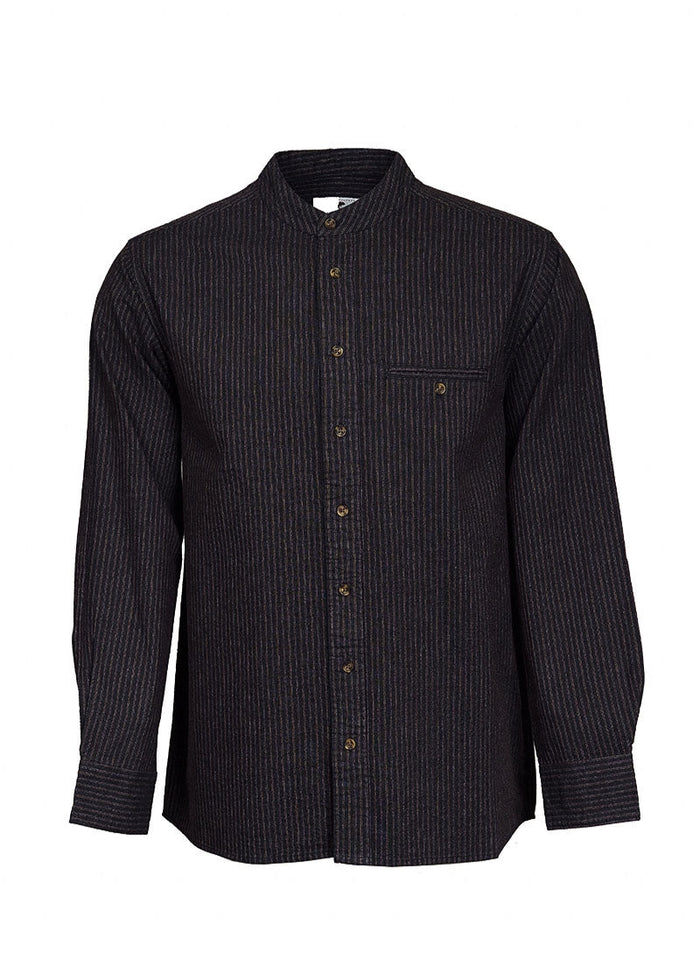 Lee Valley Cotton Grandfather Shirt | Black with Red / Brown Stripe