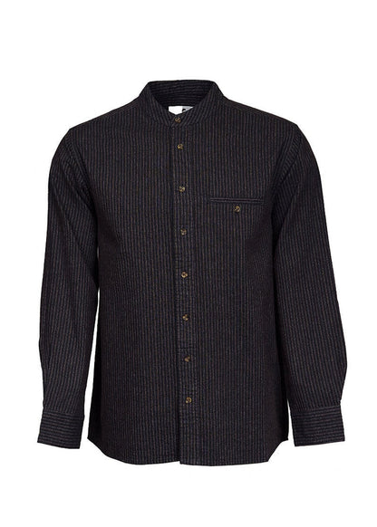 Lee Valley Cotton Grandfather Shirt | Black with Red / Brown Stripe