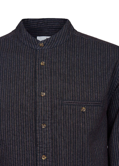 Lee Valley Cotton Grandfather Shirt | Black with Red / Brown Stripe