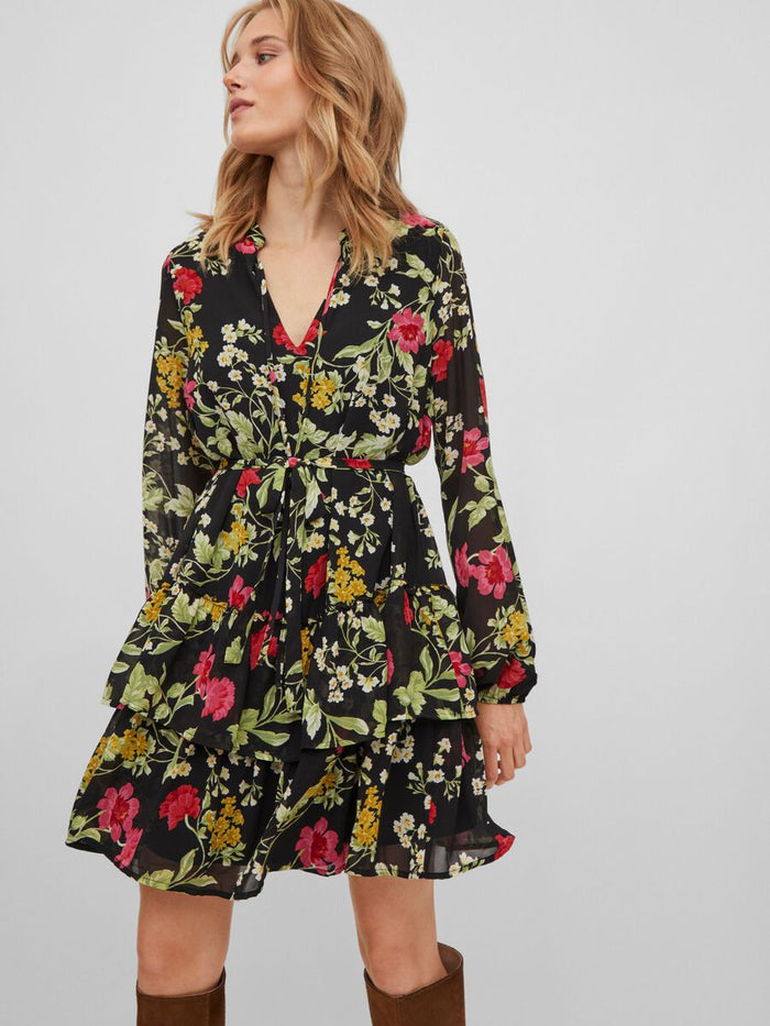 Leslie Short Dress (Black/Floral)