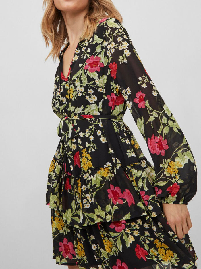 Leslie Short Dress (Black/Floral)