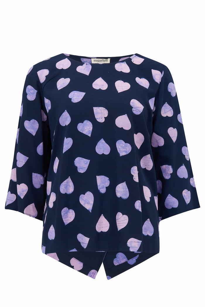 Lexi Batik Top | Big Hearts (Navy/Lilac)