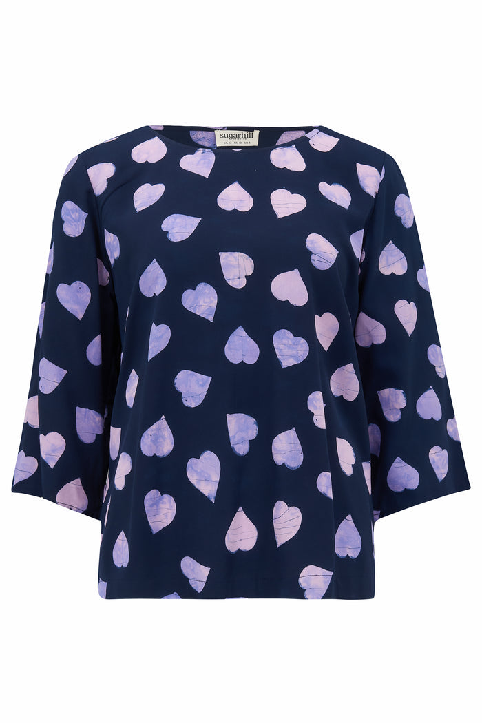 Lexi Batik Top | Big Hearts (Navy/Lilac)
