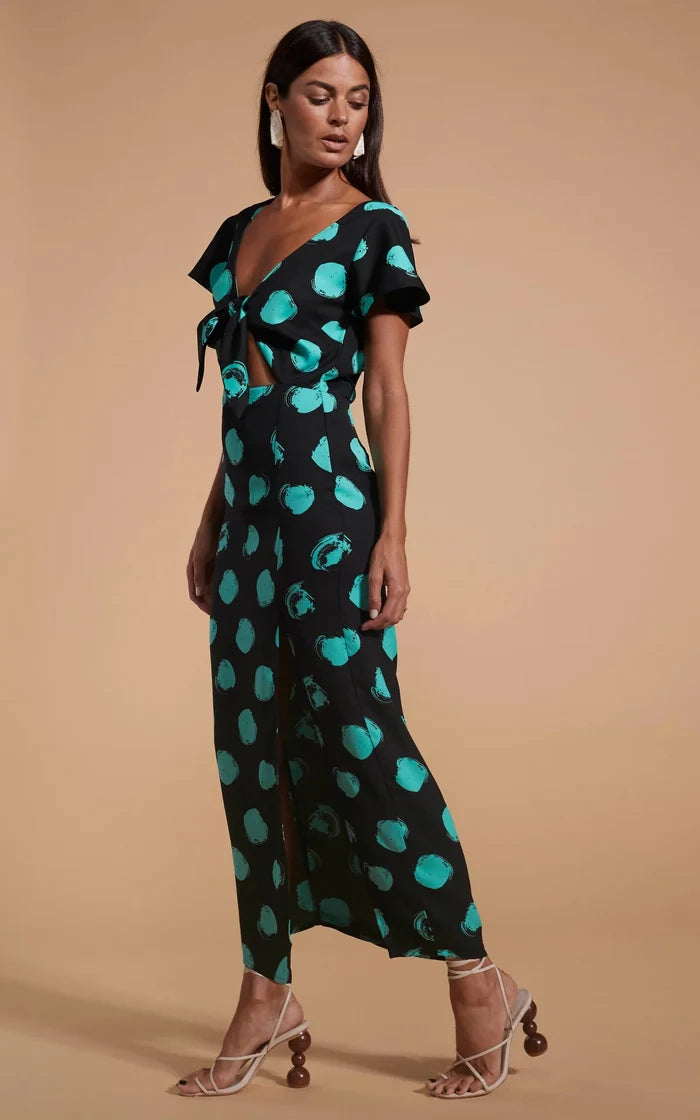 LILY DRESS (GREEN ON BLACK DOT)