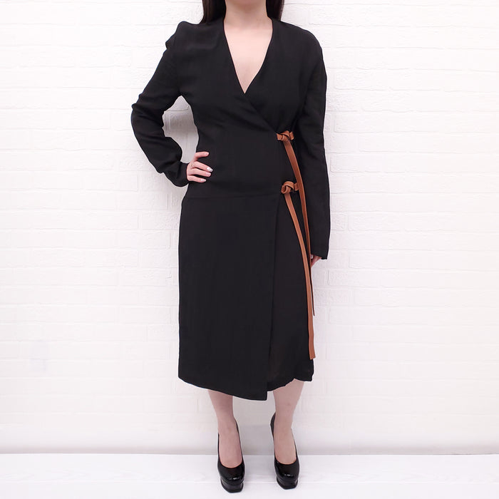 LOEWE BLACK WRAP DRESS WITH BELT - SIZE 40