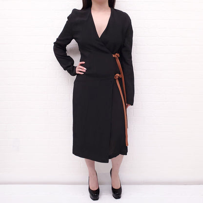 LOEWE BLACK WRAP DRESS WITH BELT - SIZE 40