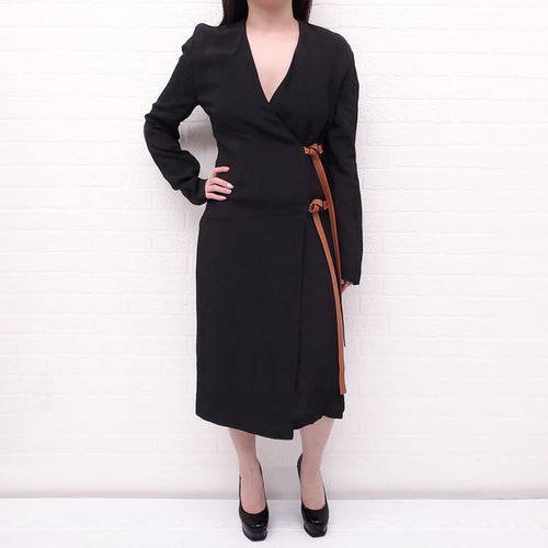 LOEWE BLACK WRAP DRESS WITH BELT - SIZE 40