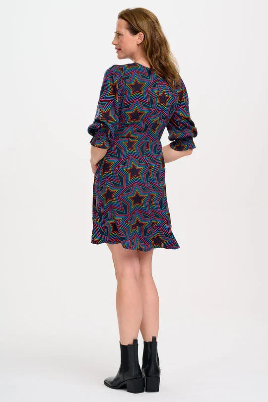 Lorelei Mini Dress (Black, Rainbow Star Explosion)