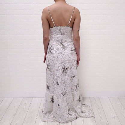 LOVESHACKFANCY WHITE LACE 'CELESTIA' MAXI DRESS WITH SEQUINS - SIZE 2