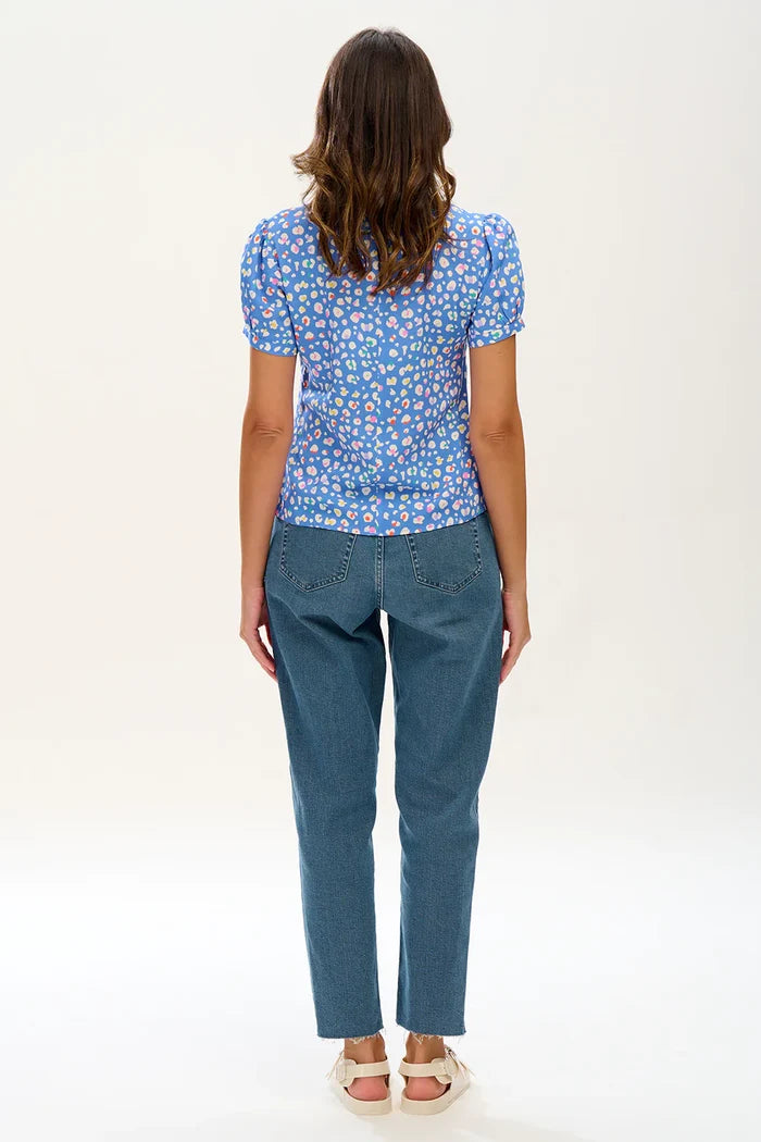 Lucinda Top - Blue, Rainbow Leopard