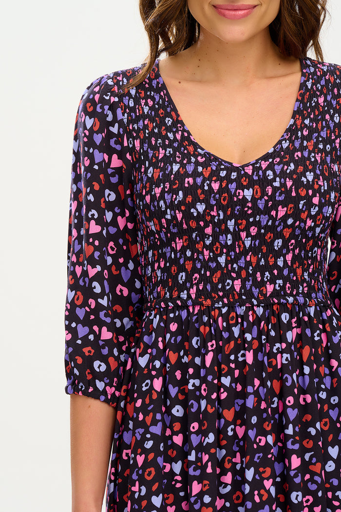 Magdalene Midi Shirred Dress - Multi Leopard Love