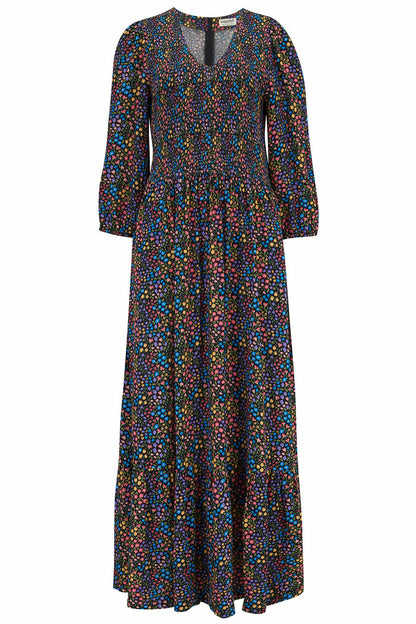 Magdalene Midi Shirred Dress (Black)