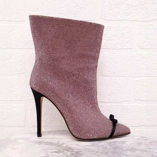 MARCO DE VINCENZO PINK CRYSTAL HEELED BOOTIES WITH PVC - SIZE 37