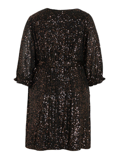 MAYA U-NECK SHORT DRESS (BLACK/BRONZE)