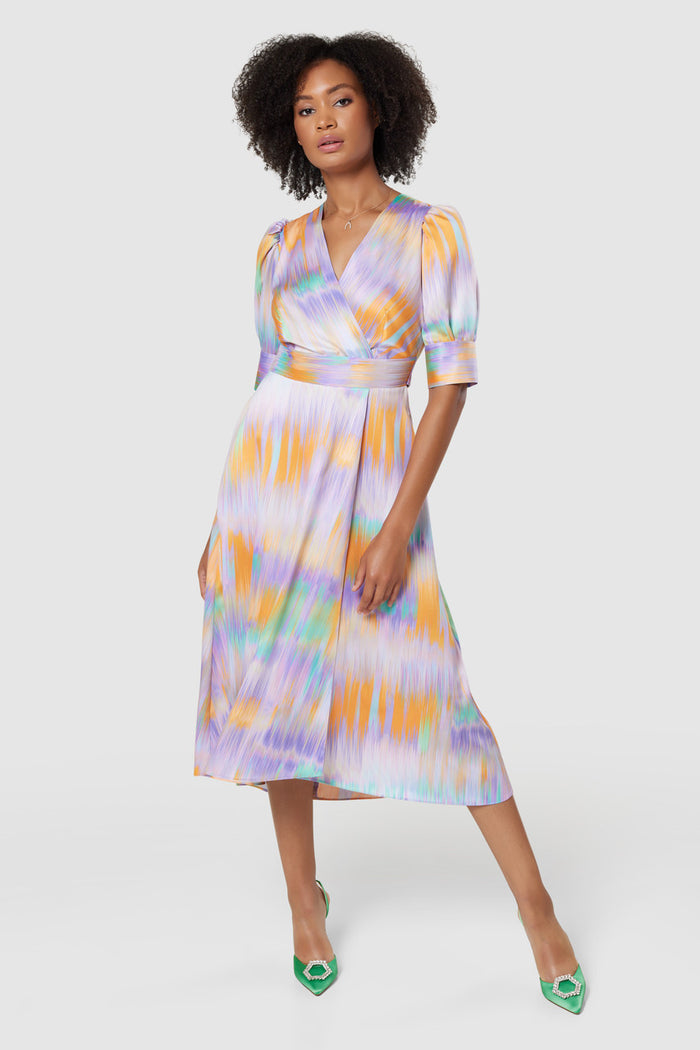 Meera Multi Wrap Midi A- Line Dress (Multi)