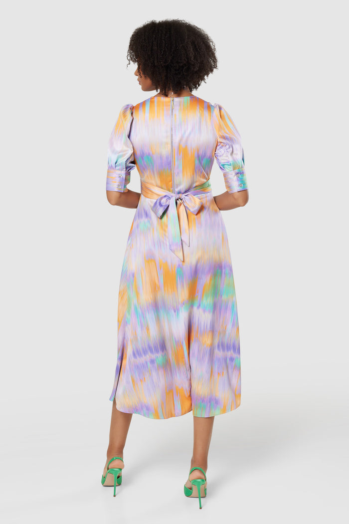 Meera Multi Wrap Midi A- Line Dress (Multi)