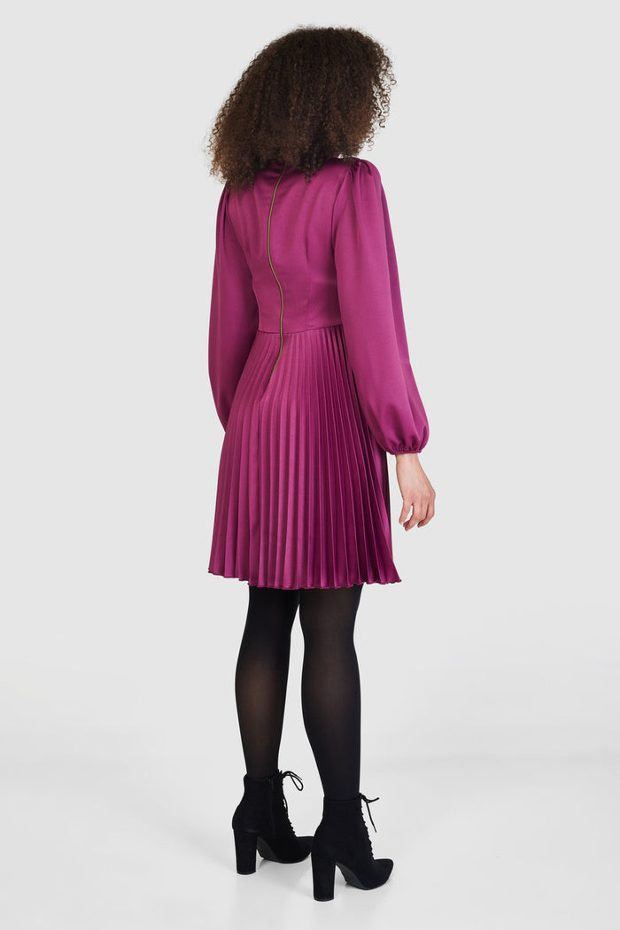 Melaney High Neck Midi Dress (Magenta)
