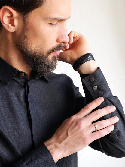 Men’s Classic Collar Linen Shirt HOLLY in Black