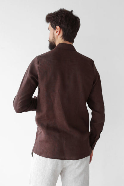 Men’s Classic Collar Linen Shirt HOLLY in Brown