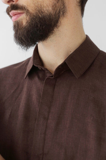 Men’s Classic Collar Linen Shirt HOLLY in Brown